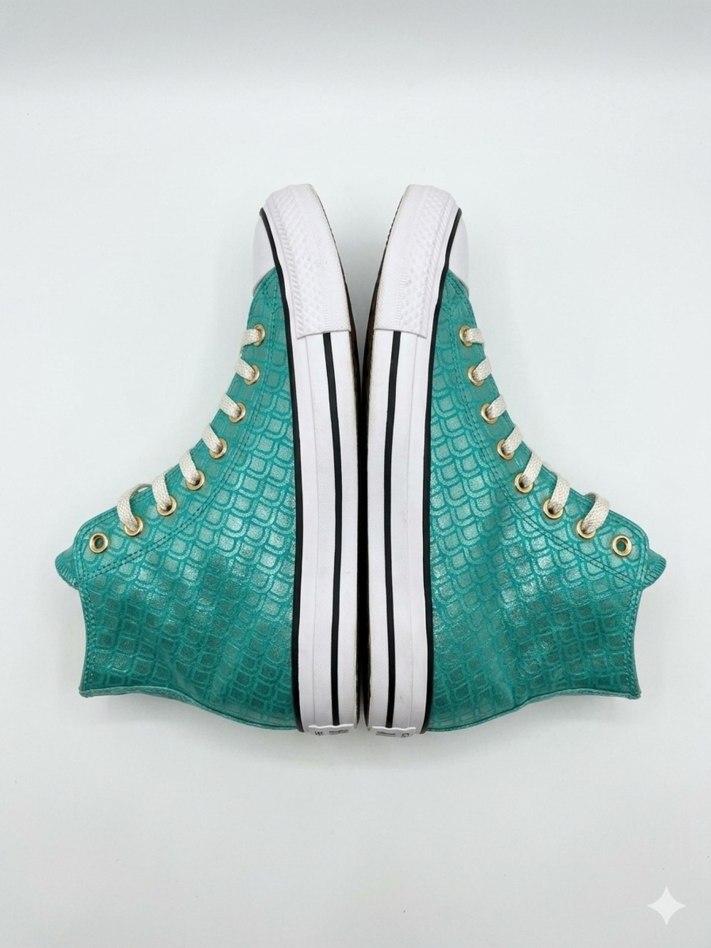 622. Converse Chuck Taylor All Star Teal Turquoise Mermaid Fish Scale High Top S - Picture 5 of 10